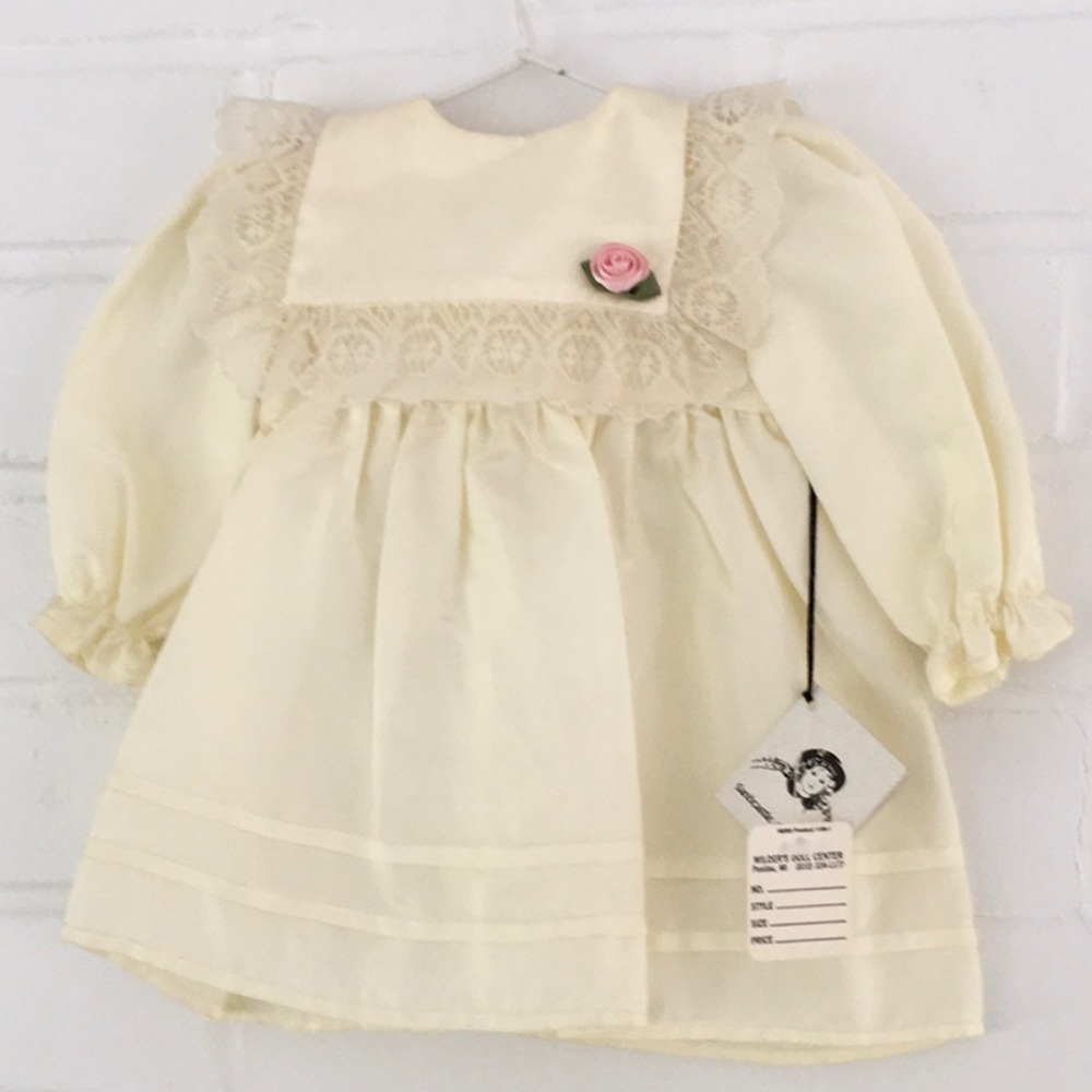 New With Tags 20” Antique Vintage New Cream Handmade Doll Dress